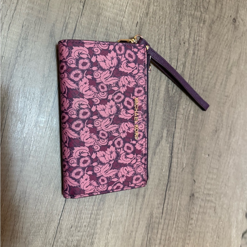 Michael Kors Pink Floral Wristlet Clutch